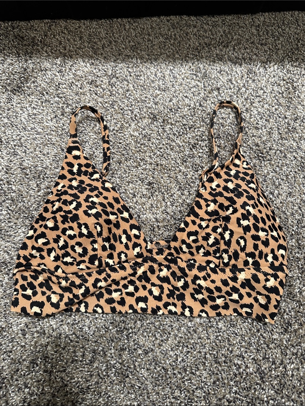 Leopard Print Triangle Bikini Top - Tan/Black